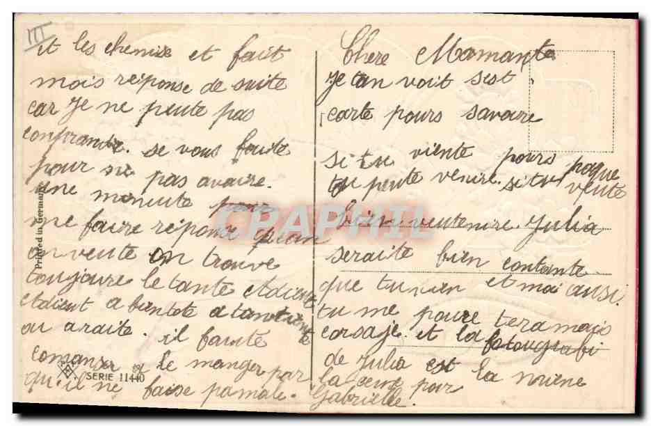 CPA Fantaisie Fleurs Poisson Colombe Main  — Verso