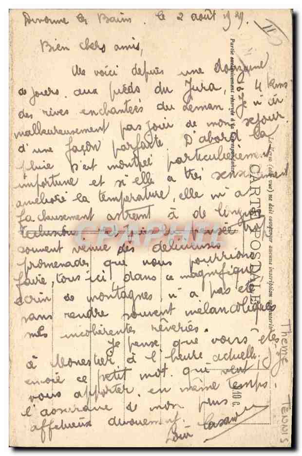 Divonne-les-Bains — Etablissement hydrothérapique — Le Tennis — Verso