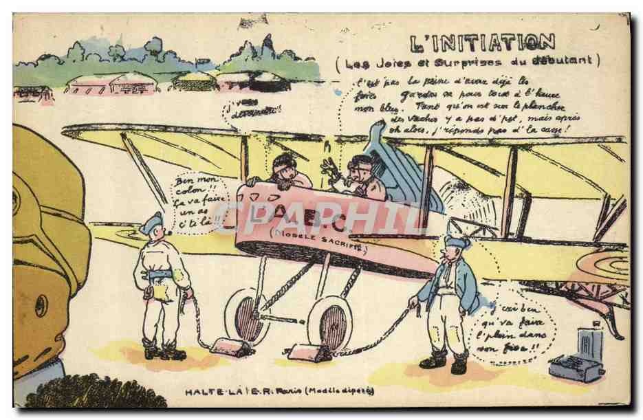 CPA Puzzle Militaria L'initiation Avion Aviation 