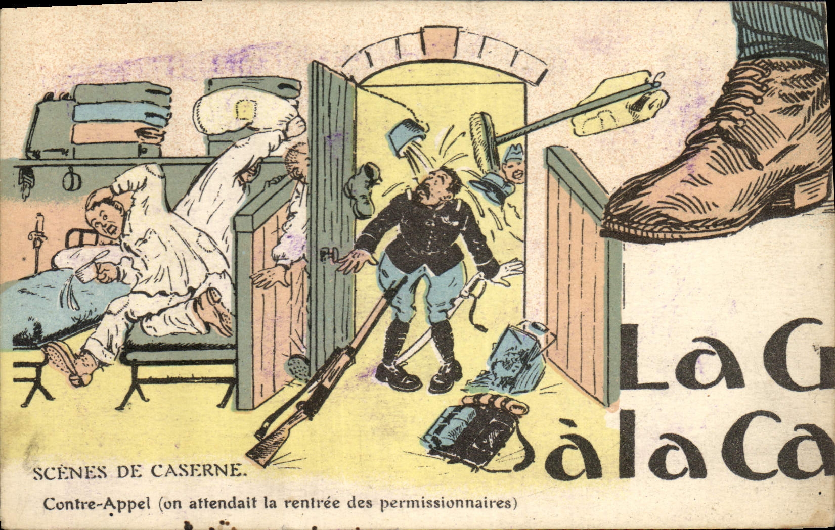 CPA Puzzle Militaria Contre appel on attendait la rentree des permissionnaires 