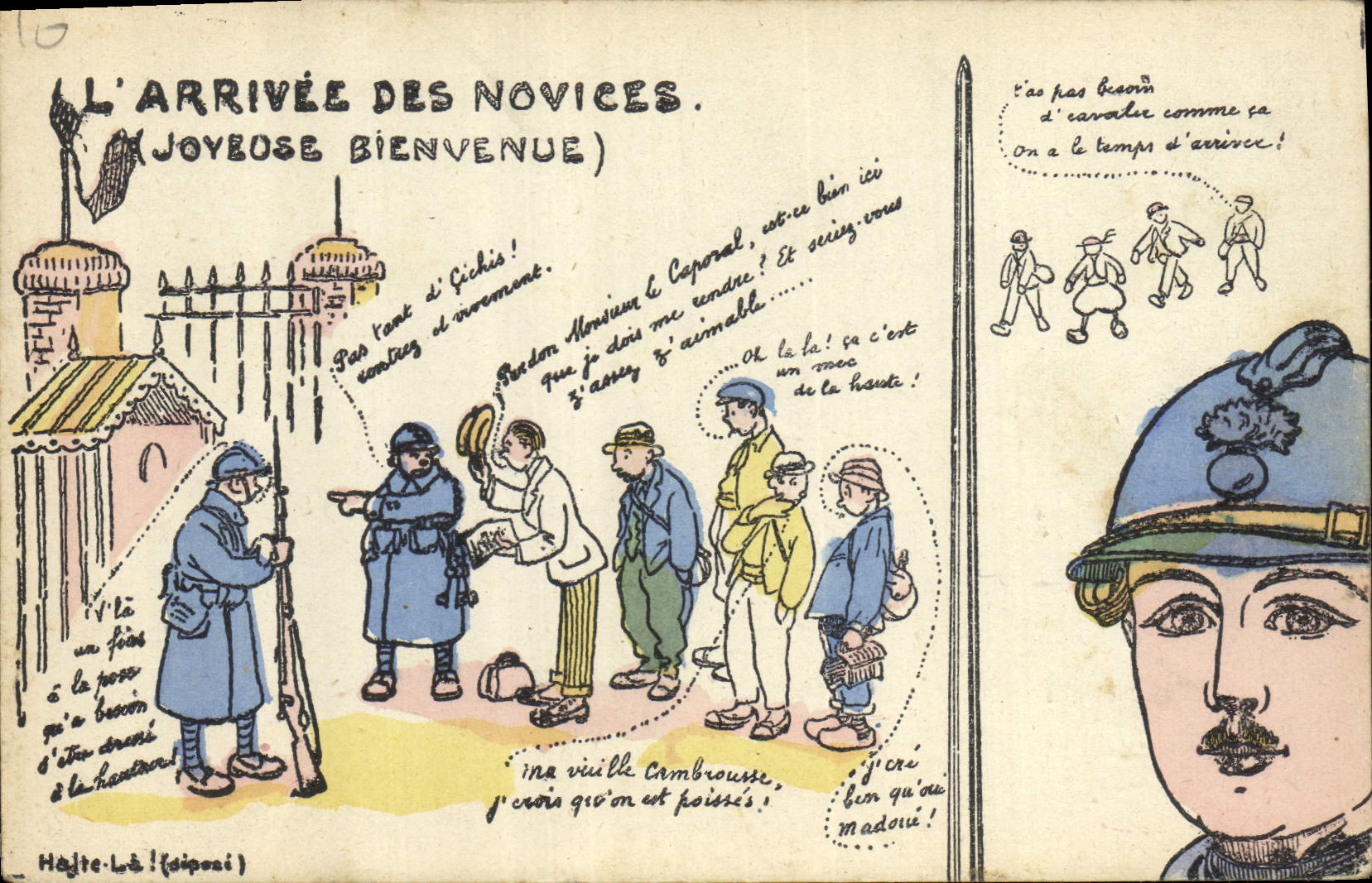 CPA Puzzle Militaria L'arrivee des novices Joyeuse bienvenue 