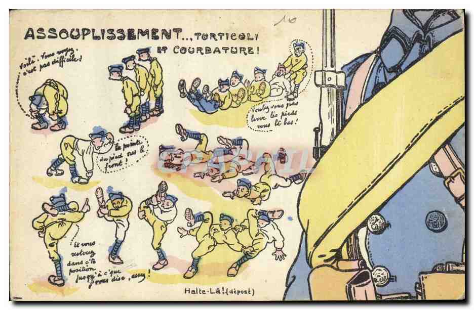 CPA Puzzle Militaria Assouplissement Gymnastique 
