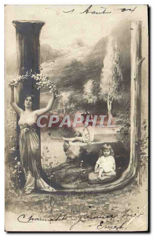 CPA Fantaisie Femme Lettres Lettre U