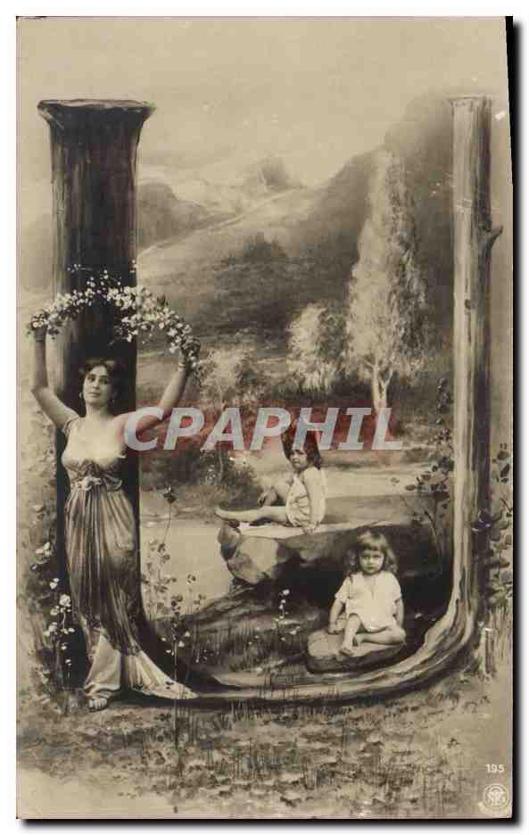 Frau und zwei Kinder in einer Landschaft — Verlag CPAPHIL, Nr. 195