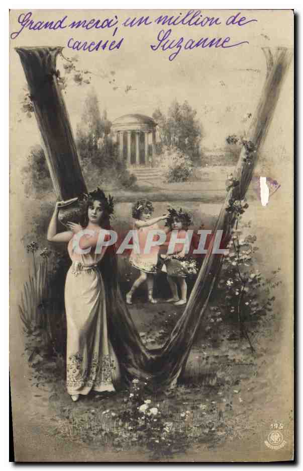 CPA Fantaisie Femme Lettres Lettre V 