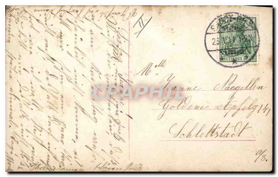 Femme en robe antique près d'une grande lettre V — GC 4000/22 — Rückseite