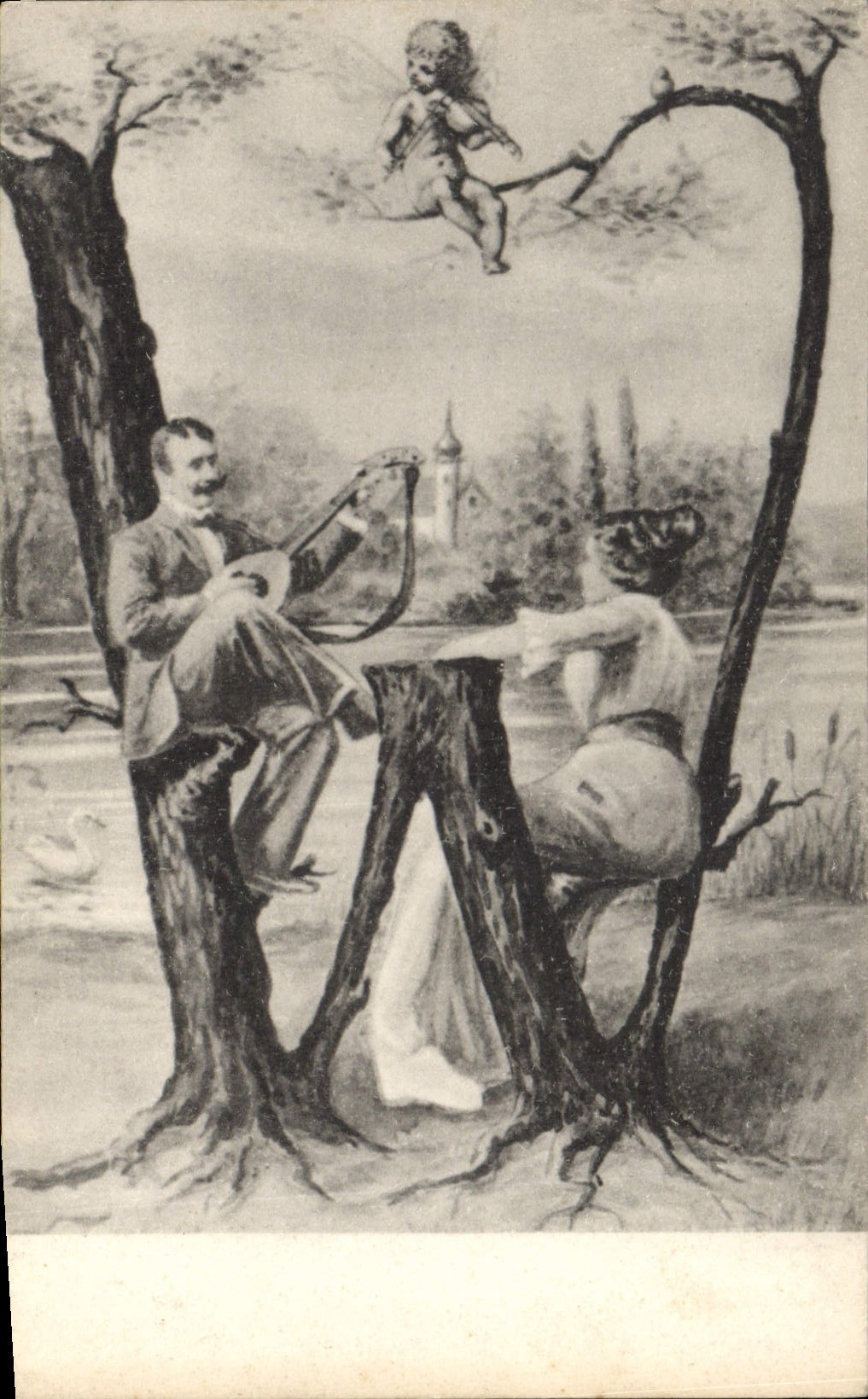 Amour et musique sous les arbres — éditeur Weltpostverein, série CPAPHIL