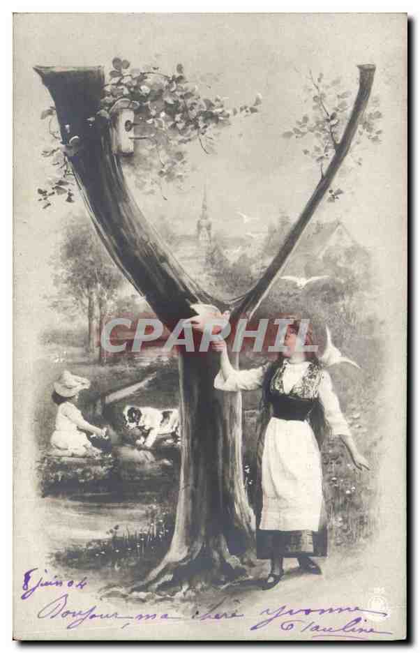 CPA Fantaisie Femme Lettres Lettre Y 