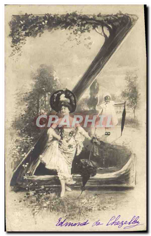 CPA Fantaisie Femme Lettres Lettre Z