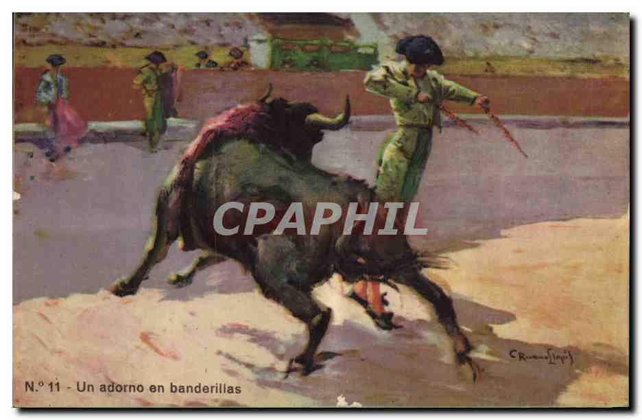 CPA Corrida Course de taureaux Un adorno en banderillas 