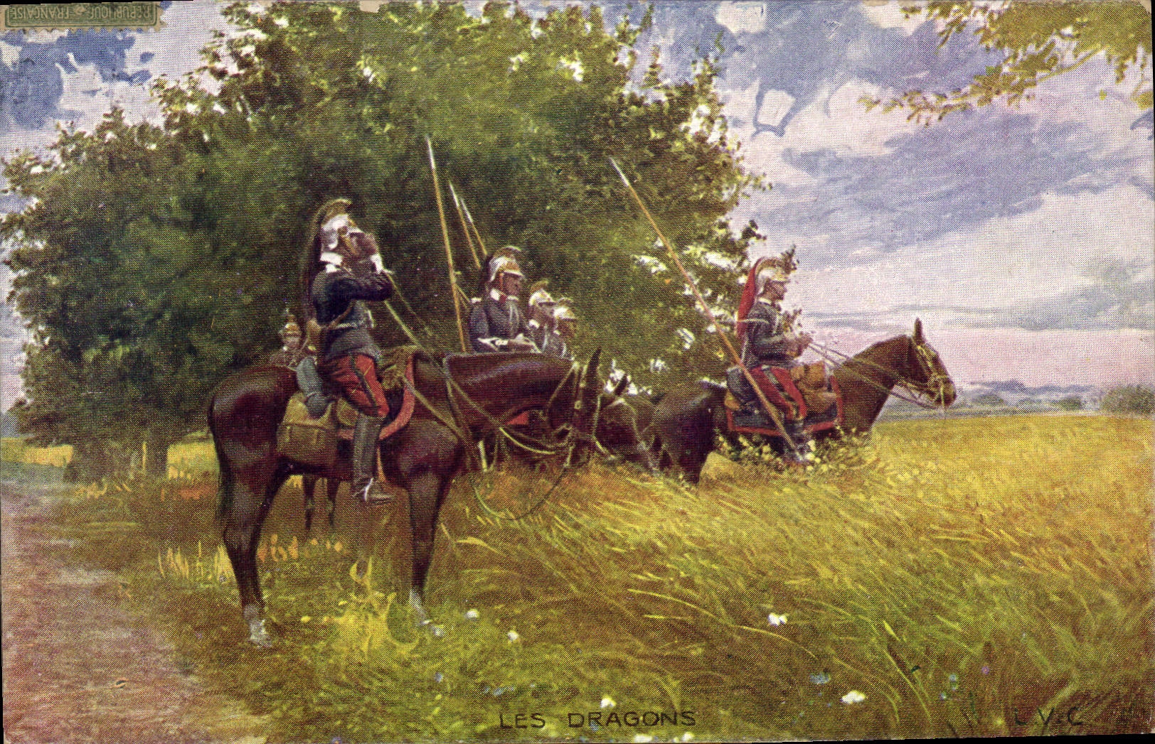 Les Dragons — illustration militaire — Éditeur : Léonard Scholander, n° série IV.C
