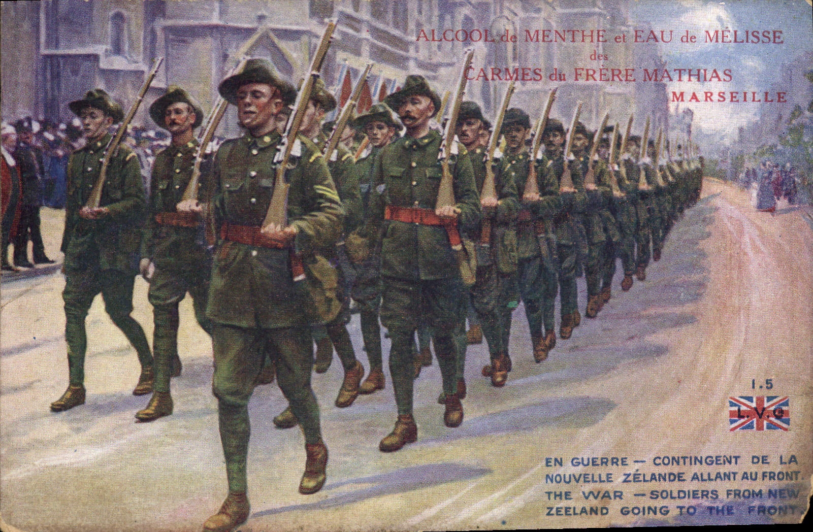 Soldats néo-zélandais en marche — Contingent de la Nouvelle-Zélande allant au front — Frère Mathias, Marseille