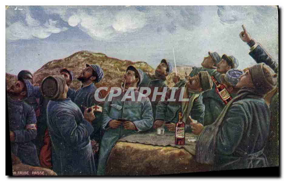 CPA Militaria Un taube passe Avion