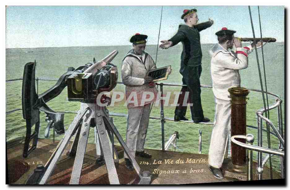CPA Militaria La vie du marin Signaux a bras
