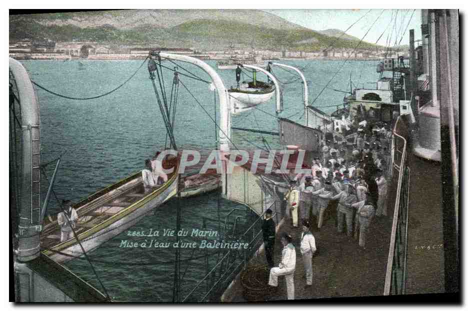 Mise à l'eau d'une Baleinière — La Vie du Marin — Éditeur L.V.G.C. n° 2885