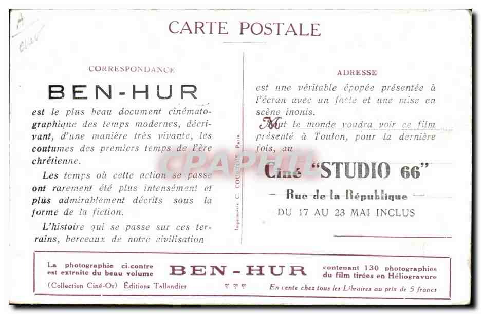 Le tribun Arrius adopte le prince esclave qui l'a sauvé du naufrage — scène tirée du film Ben-Hur — Éditions Tallandier — Verso