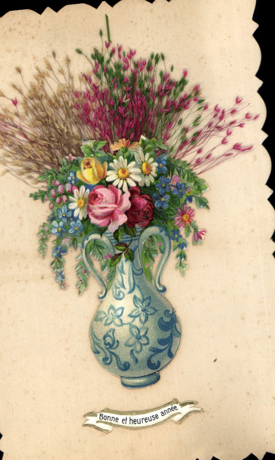 Bouquet de fleurs dans un vase — 'Bonne et heureuse année' — Carte postale