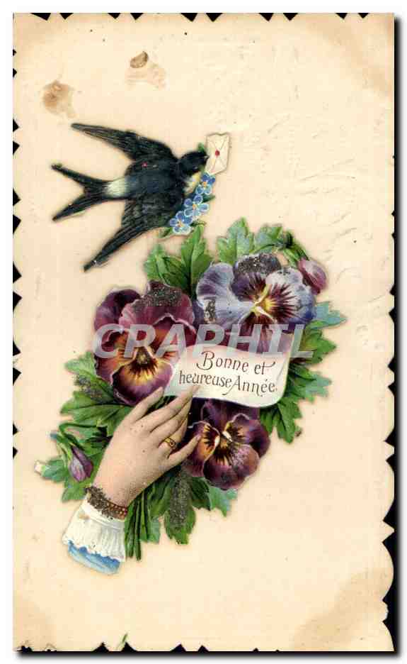 Oiseau et fleurs — Bonne et heureuse Année — éditeur non visible