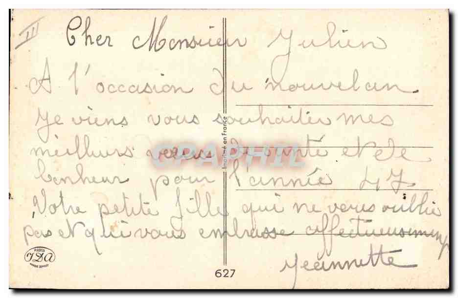 Deux chats dans la neige — Heureuse Année — éditeur Paris CPA n°627 — Verso