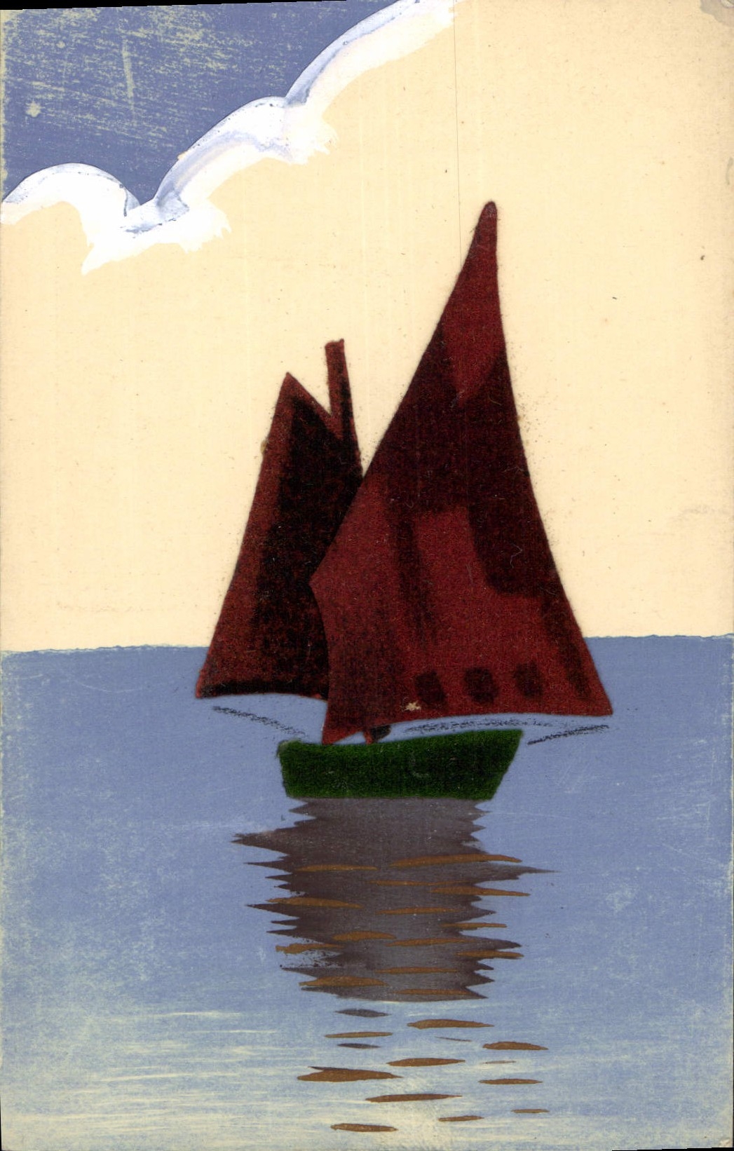 Voile rouge sur mer — illustration stylisée — D.R.O.M. n°21