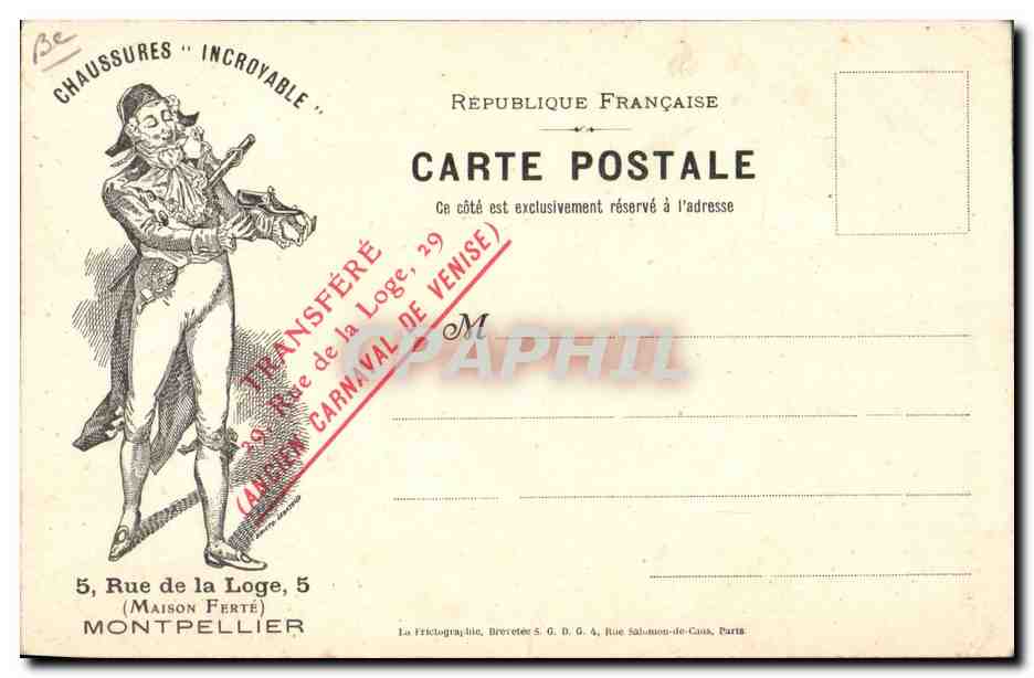 CPA Fantaisie Femme 1er Empire Carte a frotter Publicite Montpellier Chaussures Incroyable — Reverso