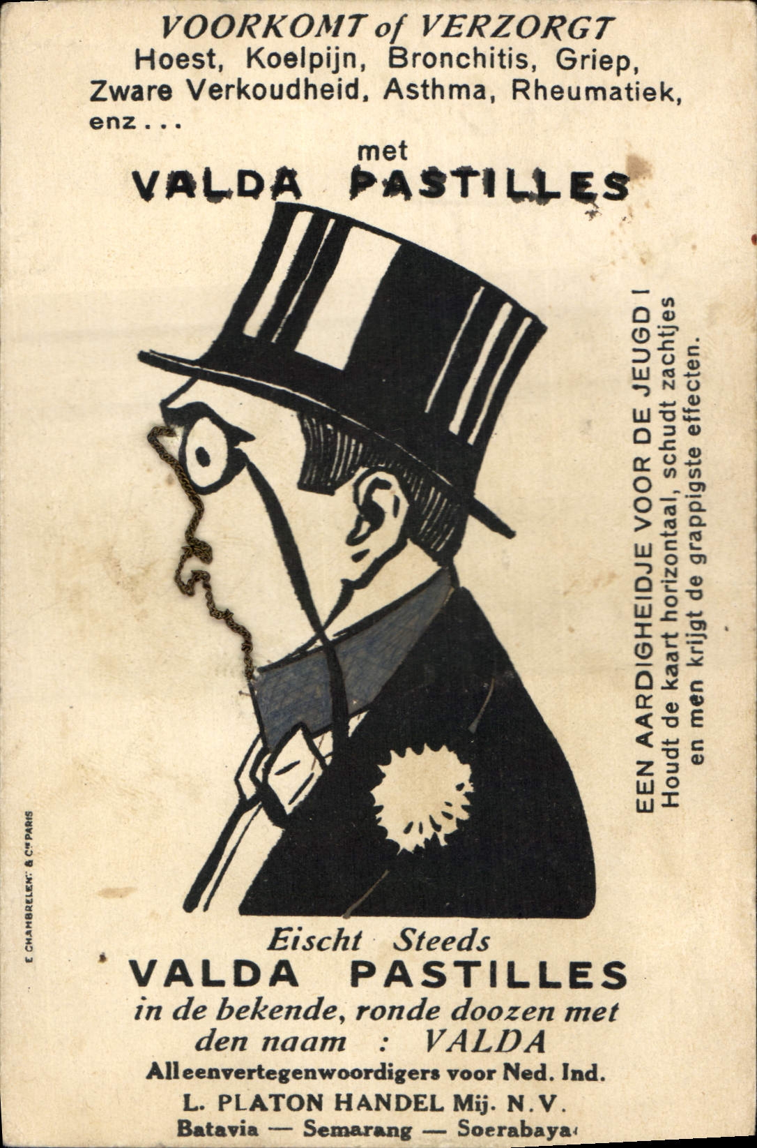 Publicité pour Valda Pastilles — Éditeur E. Chamberlein & Cie Paris