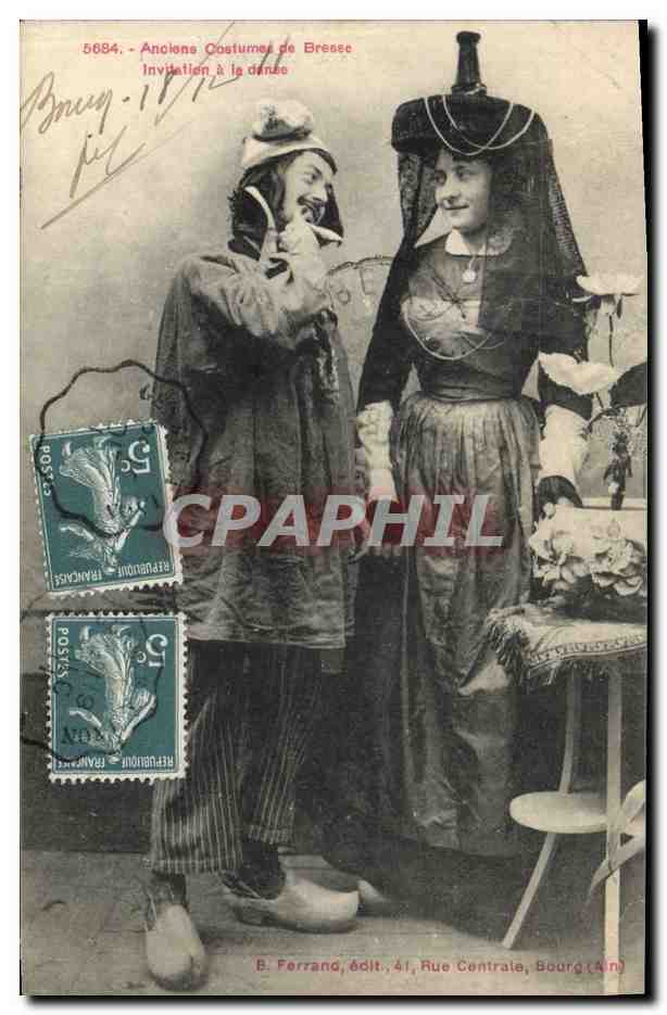 CPA Folklore Anciens costumes de Bresse Invitation a la danse 