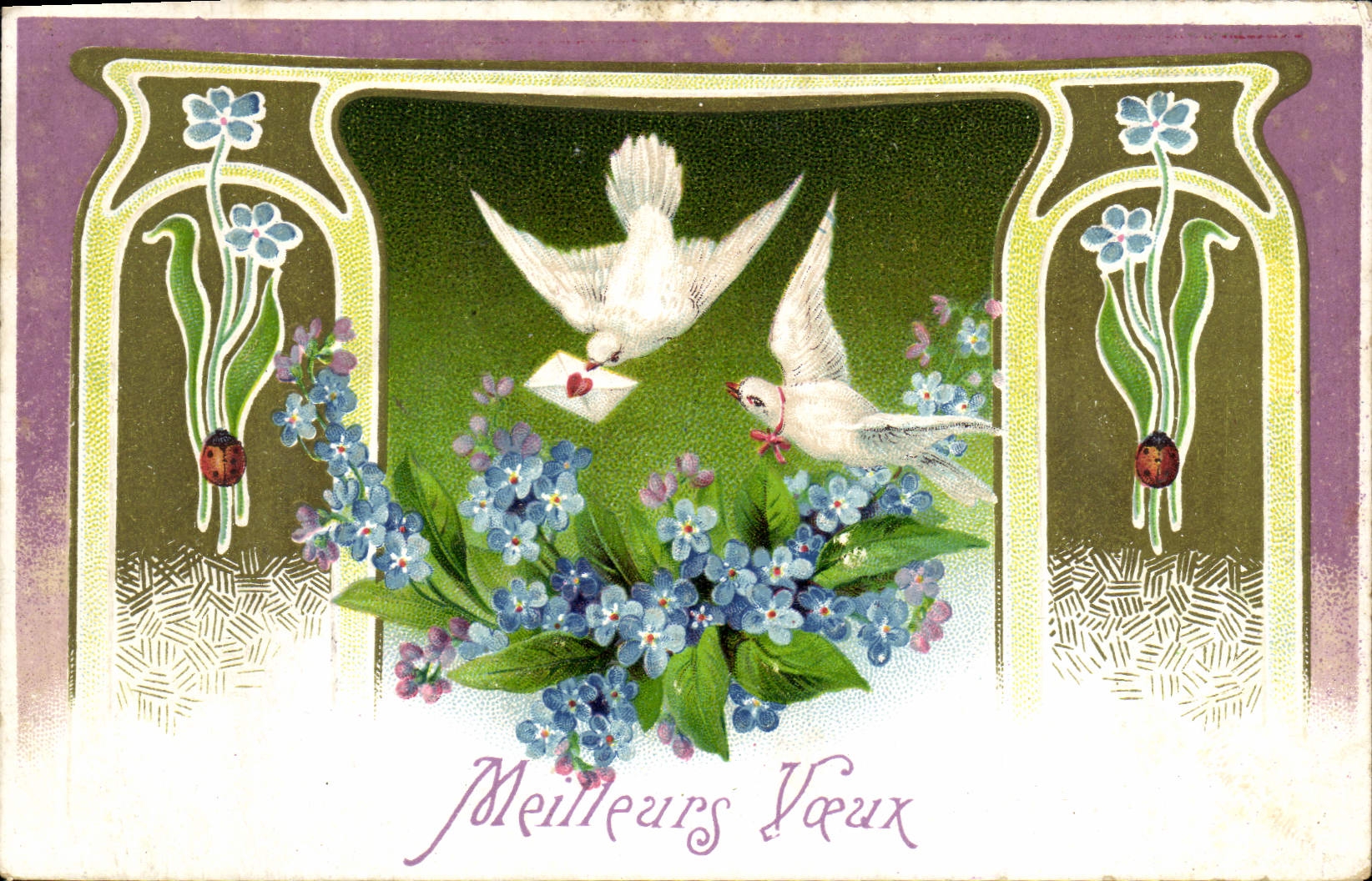 Deux colombes portant une lettre — Meilleurs Vœux — K.F. éditeurs, Série 0.1801