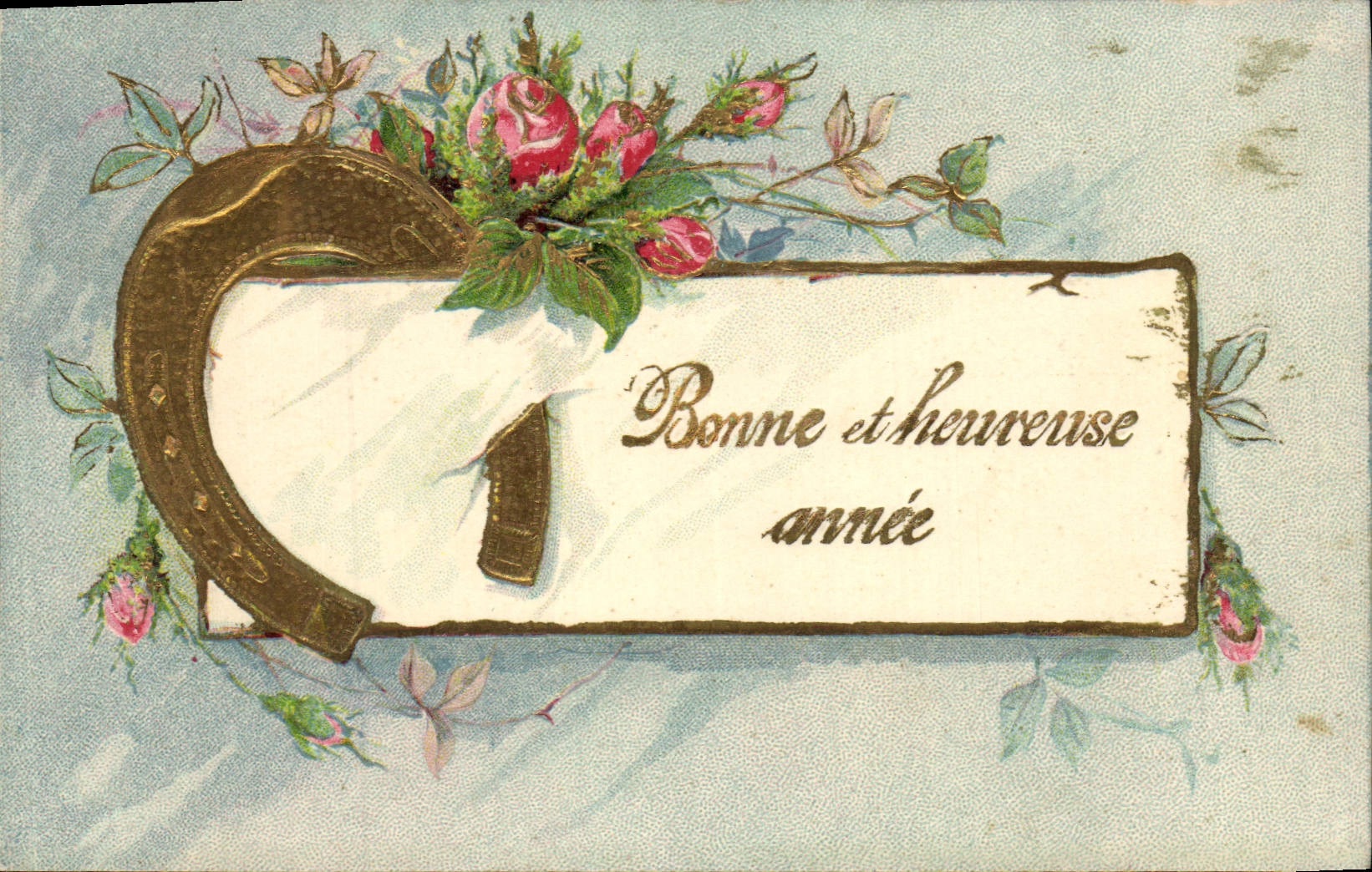 Horseshoe et roses — Bonne et heureuse année — Carte Postale Brevkort