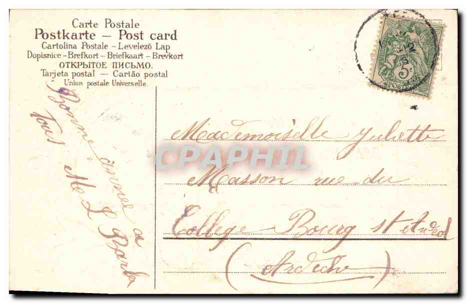 Horseshoe et roses — Bonne et heureuse année — Carte Postale Brevkort — Rückseite