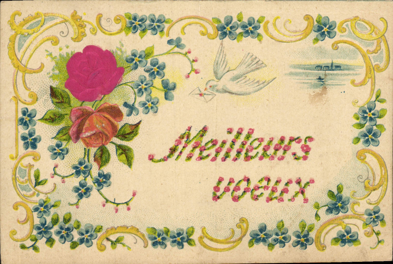 CPA Fantaisie Fleurs Colombe 