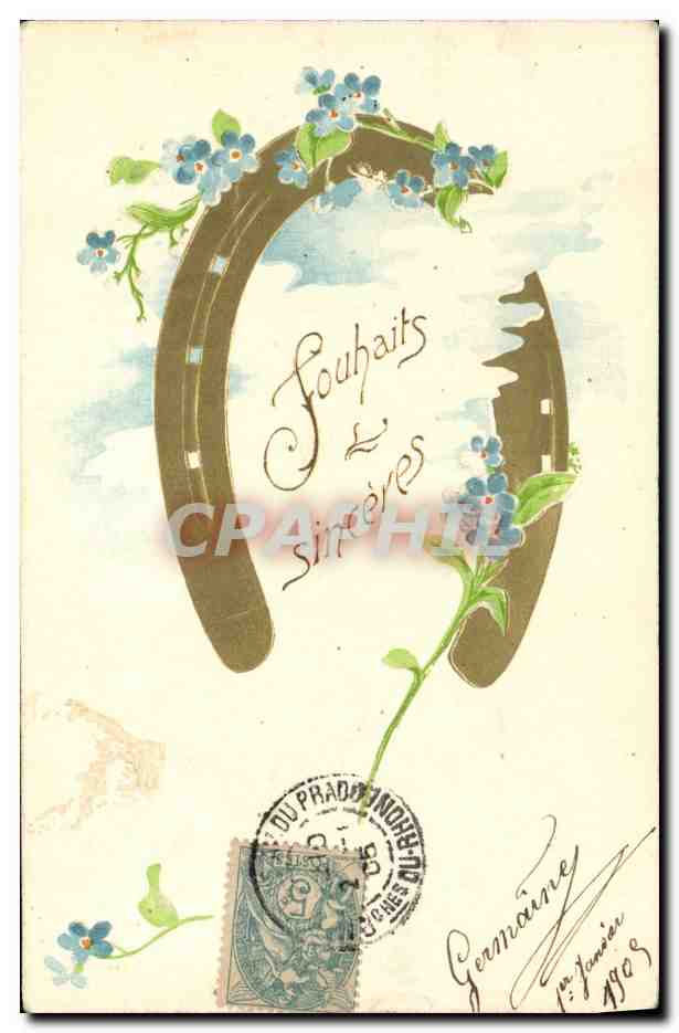 CPA Fantaisie Fleurs Fer a cheval 