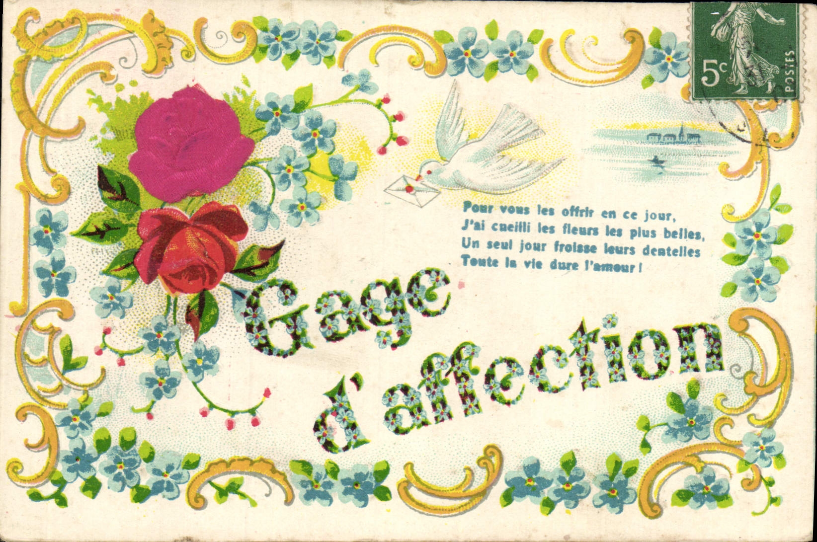 CPA Fantaisie Fleurs Colombe 