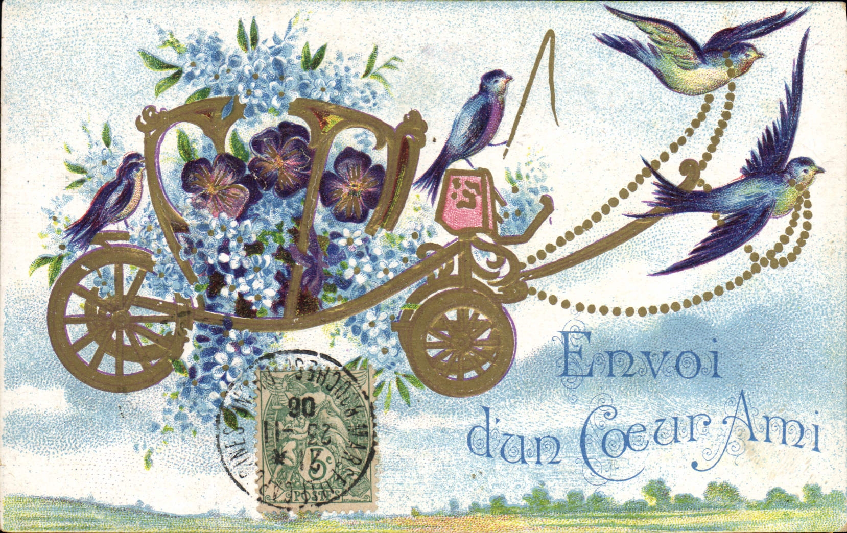 CPA Fantaisie Fleurs Oiseaux 