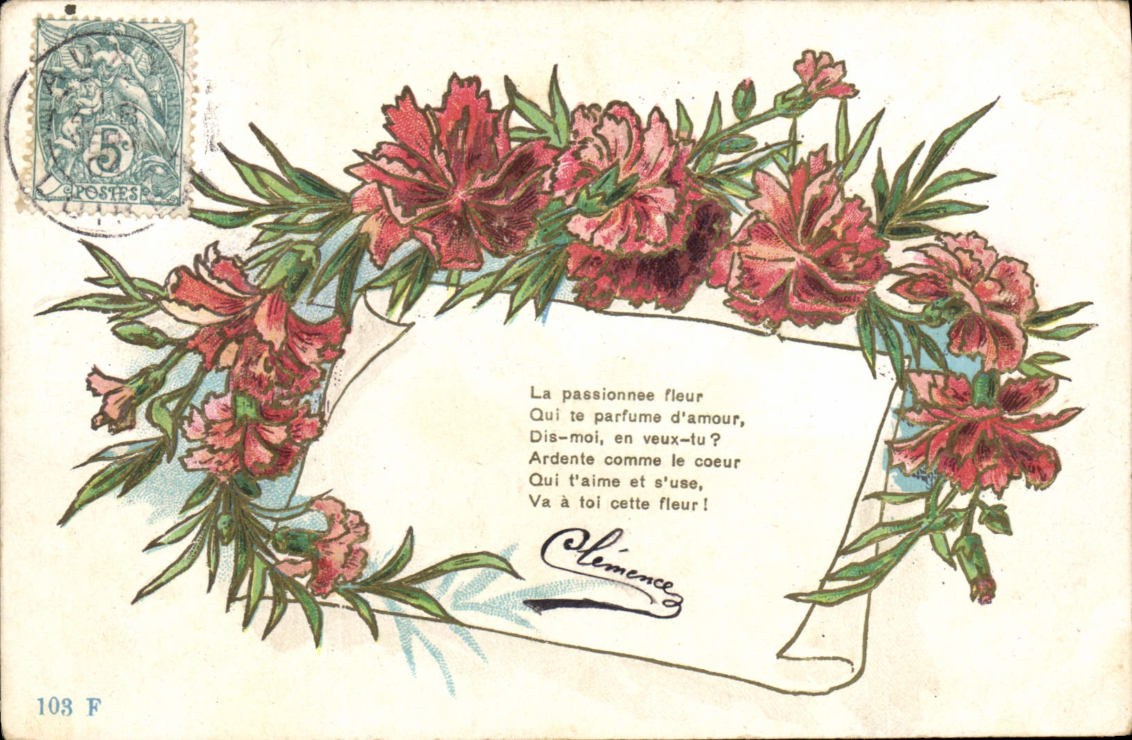 Carnations — poème amoureux — éditeur inconnu, n° 103 F