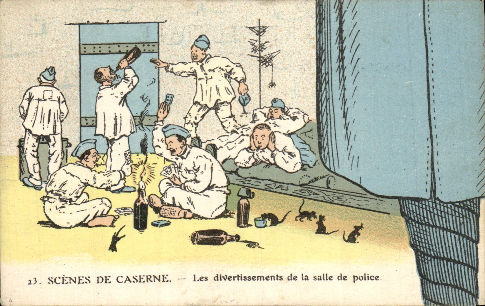 CPA Puzzle Militaria Les divertissements de la salle de police 