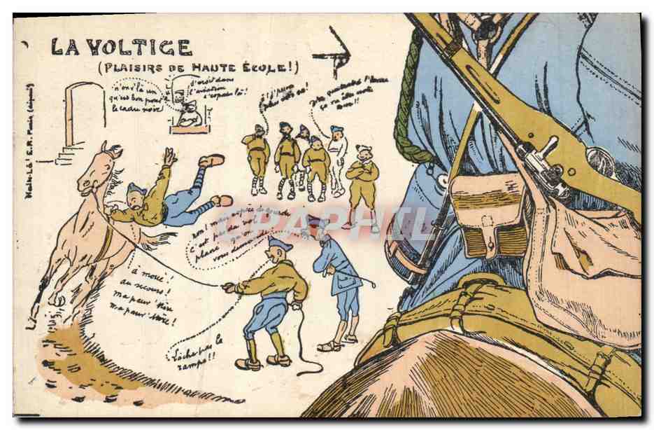 CPA Puzzle Militaria La voltige Plaisirs de Haute Ecole 