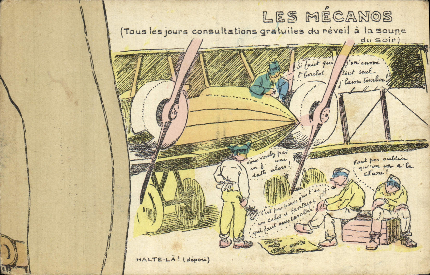 Die Mechaniker — Karikatur von mechanischen Flieger — HALTE-LÀ ! (eingetragen)