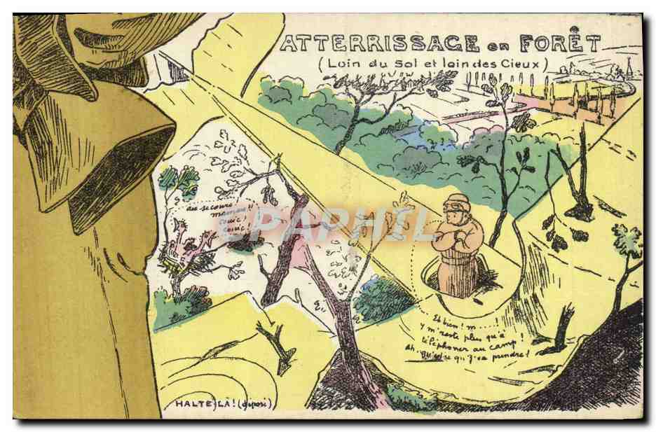 CPA Puzzle Militaria Atterrissage en foret Aviation Avion Loin du sol et loin des cieux 