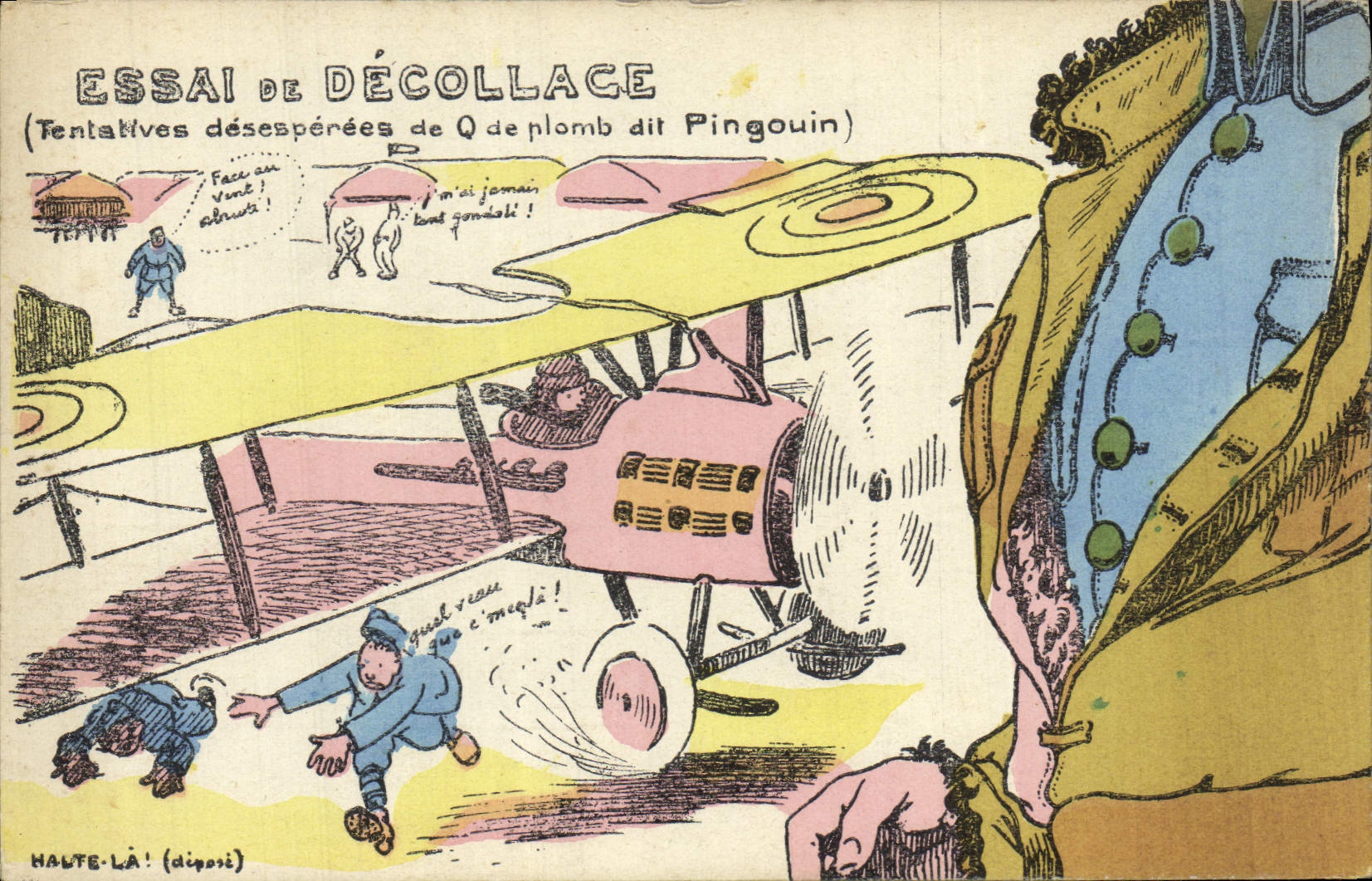 CPA Puzzle Militaria Essai de decollage Aviation Avion 