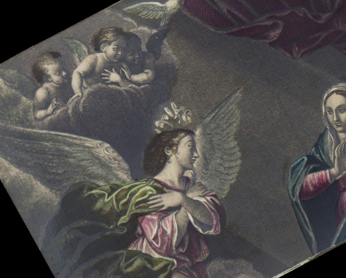 Ángel coronado y niños celestes — escena religiosa — editor Ch. Pontane, París - Anverso