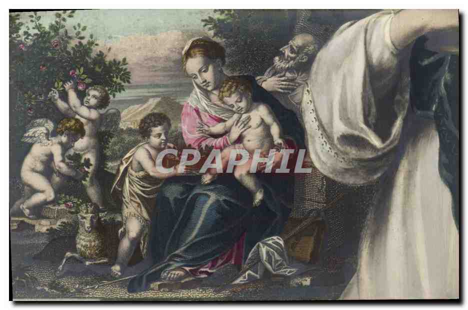Virgen con el Niño rodeada de putti — escena religiosa — editor Croissant, París - Anverso