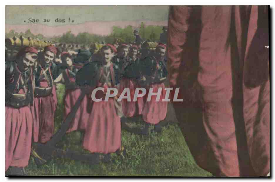 CPA Puzzle Militaria Sac au dos Zouaves 