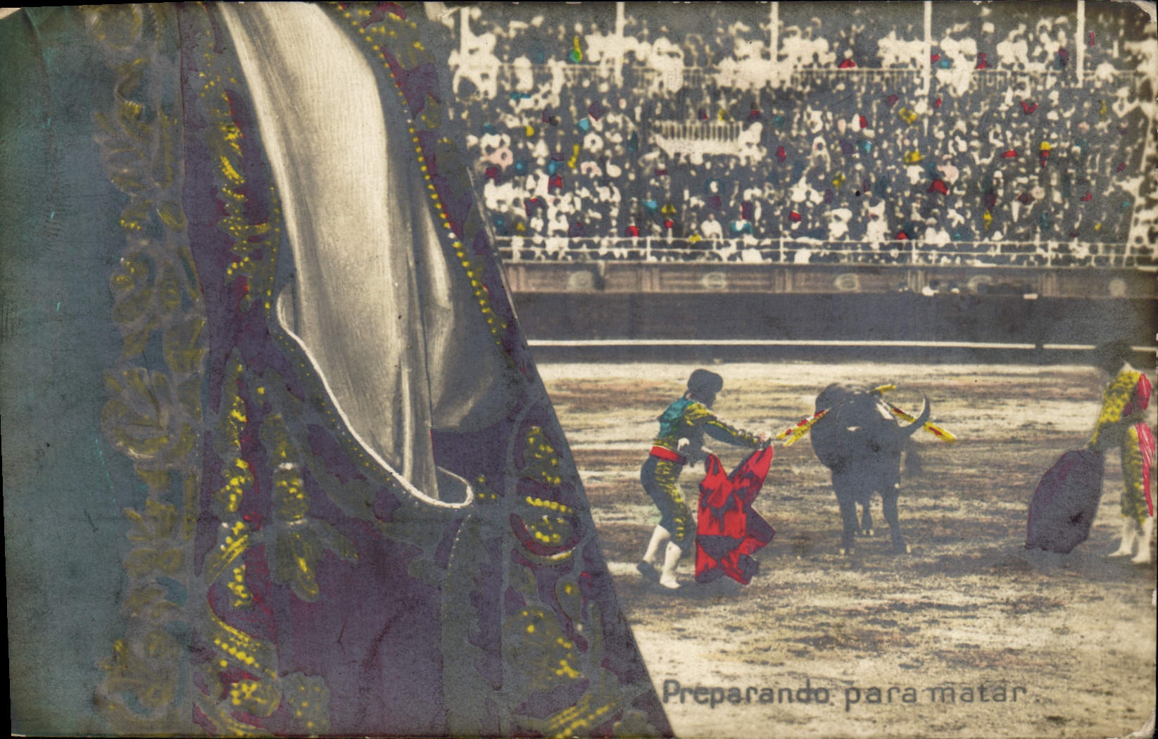 CPA Puzzle Corrida Course de taureaux Preparando para matar 