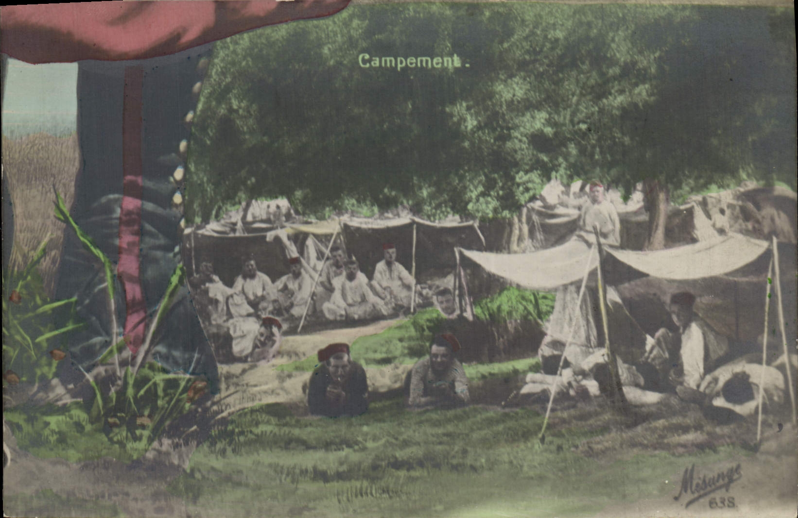 CPA Puzzle Militaria Campement Zouaves 