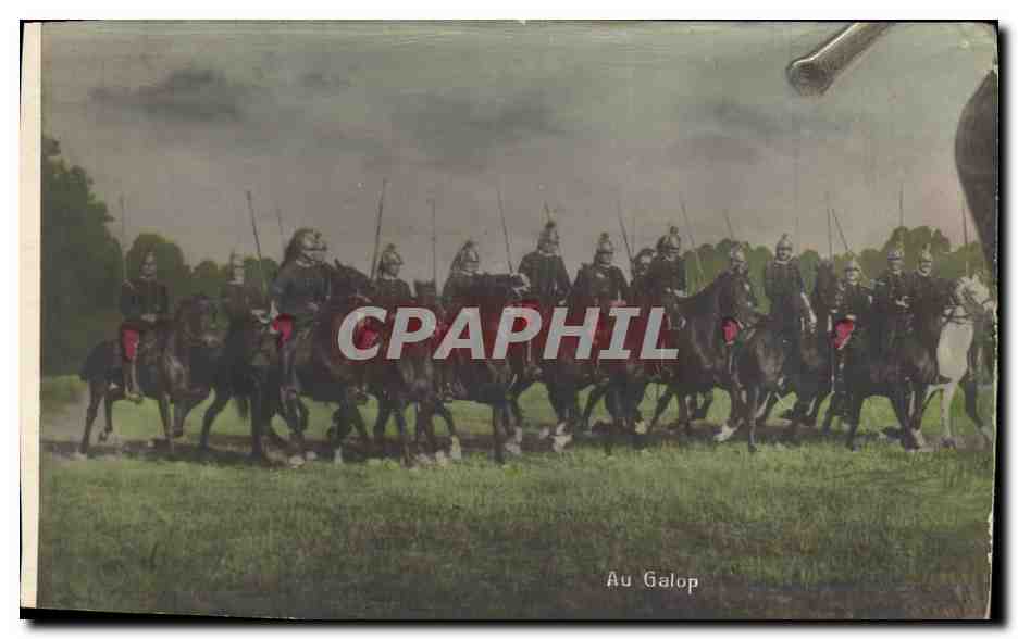 CPA Puzzle Militaria Au galop Dragons 