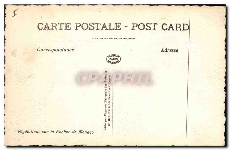 CPA Vegetations sur le rocher de Monaco  — Verso