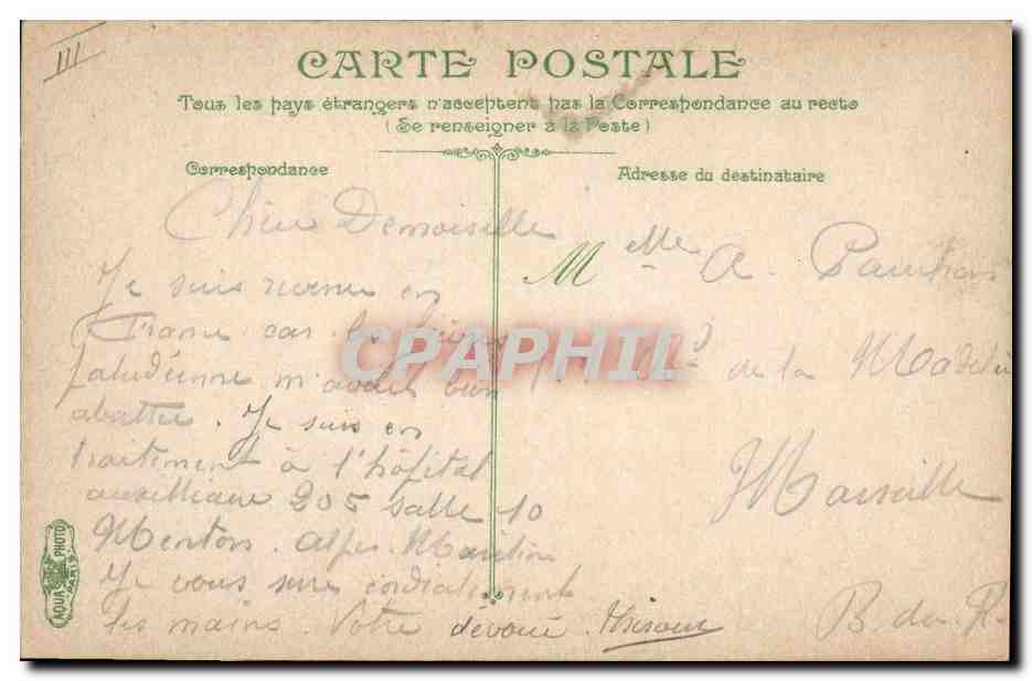 CPA Menton Aloes devant la ville  — Verso