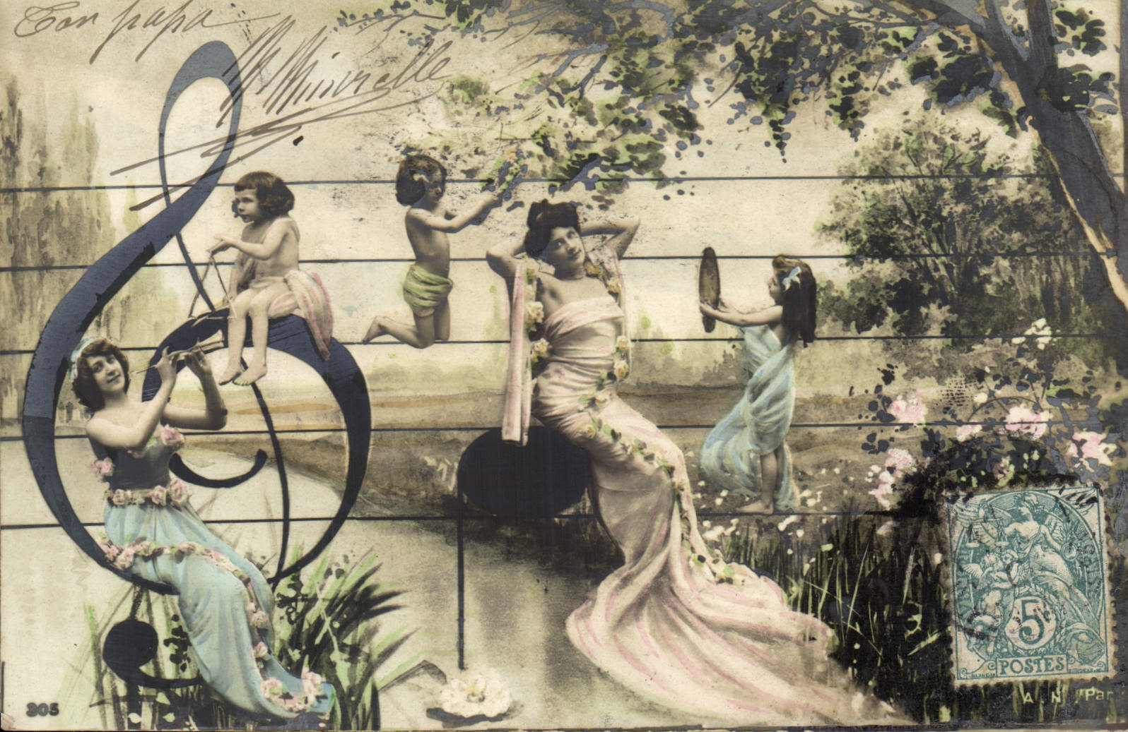 Musique et nature — scène avec personnages — éditeur A. N. Papier, n° 205