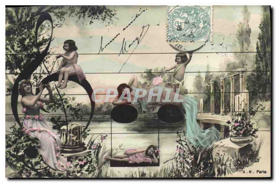CPA Fantaisie Femme Cle de musique 